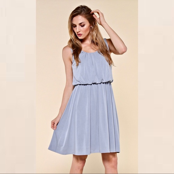 "Bella" Cupro Modal Dress in Dusty Blue - Picture 4 of 5
